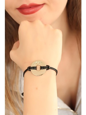 Okay (Iyi) Siyah Deri Ipli Unisex Mood Bileklik Midastech