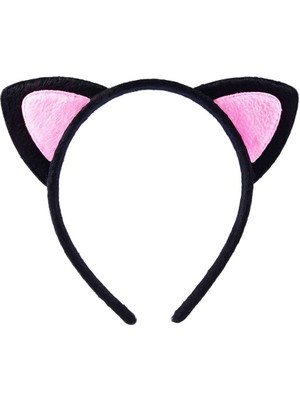 Sevimli Kedi Kulak Pofuduk Kedi Taç Siyah Içi Pembe Renk 17X15 cm (4887) Midastech