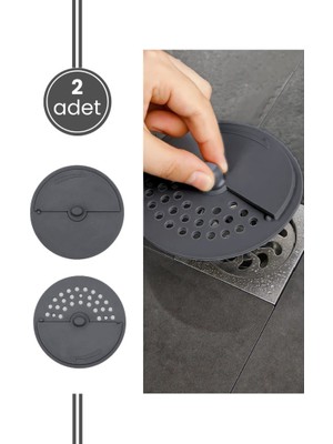 Flora 2 Adet Lavabo Süzgeci, Çevirmeli Kapak Koku Önleyici Mutfak Banyo Küvet Gider Tapası 2’li Set Füme