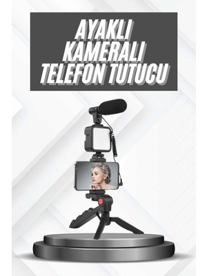 Telefon Tutucu Mikrofonlu Işıklı Youtuber Video Kayıt Midastech