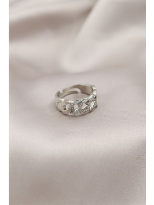 Gümüş Renk Metal Zincir Model Taşlı Kadın Yüzük Midastech