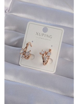 Xuping Rose Renk Zirkon Taşlı Halka Küpe Midastech