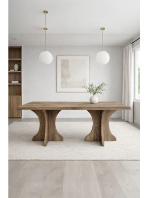 Mobilyacın Dikdörtgen Salon Yemek Masası Kemer Ayak - 36MM Kalın Kenarlı 180X90-AFRIKA Ceviz