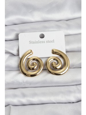 316L Çelik Gold Renk Sarmal Modelli Kadın Küpe Midastech