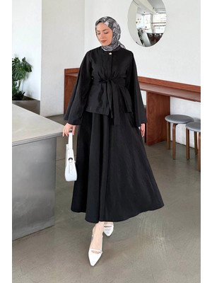 Lamelif Bağcıklı Etek-Bluz Ikili Takım Siyah