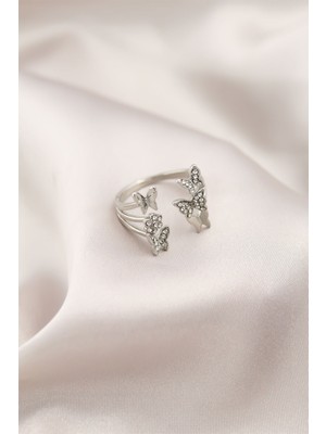 Gümüş Renk Metal Kelebek Model Kadın Yüzük Midastech