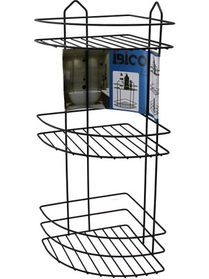 Siyah  3 Katlı - Üçgen Metal Banyo Köşelik - Duşkabin Raf (4887) Midastech