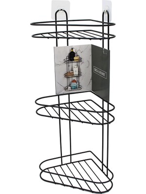 3 Katlı  Siyah Metal Köşe Rafı (4887) Midastech