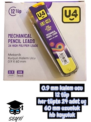Seyfi Kırtasiye 0.9 mm Kalem Ucu 12 Tüp Her Tüpte 24 Adet Uç 60 mm Uzunluk Hb Koyuluk