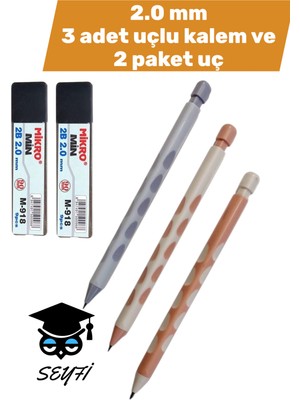 Seyfi Kırtasiye 2.0 mm 3 Adet Uçlu Kalem ve 2 Paket Uç