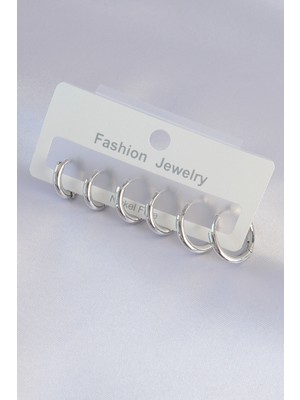 Pirinç Gümüş Renk Oval Küpe Seti Midastech