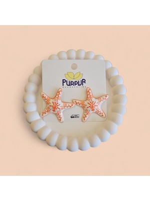 Purpur Accessories Desenli Deniz Yıldızı Seramik Pirinç Küpe