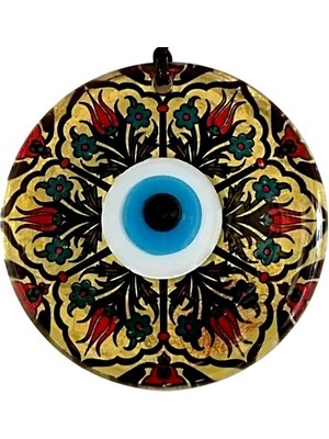 Lale Desenli Altın Varaklı Nazar Boncuklu Füzyon Cam Duvar Dekoru Midastech