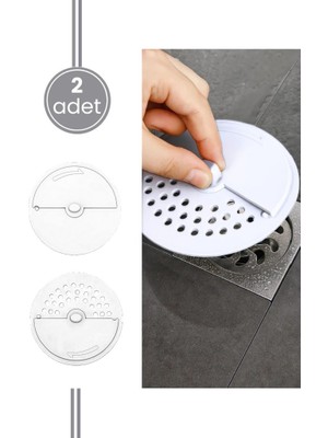 Flora 2 Adet Lavabo Süzgeci, Çevirmeli Kapak Koku Önleyici Mutfak Banyo Küvet Gider Tapası 2’li Set Beyaz