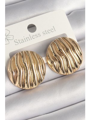 Pirinç Gold Renk Işlemeli Daire Plaka Model Kadın Küpe Midastech