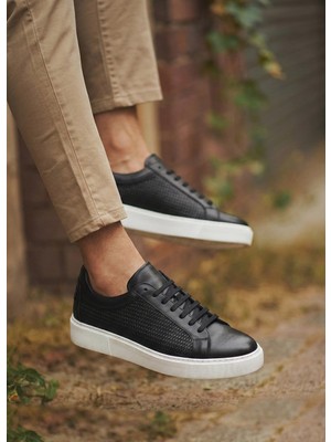 Shoetyle - Hakiki Deri Siyah Renk Erkek Sneaker - 250-1300
