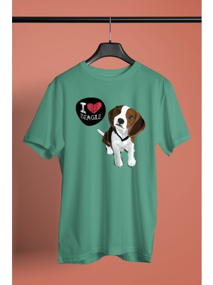 Darkhane Beagle Seviyorum - Köpek Baskılı Unisex Su Yeşili Tişört - T-Shirt UT001