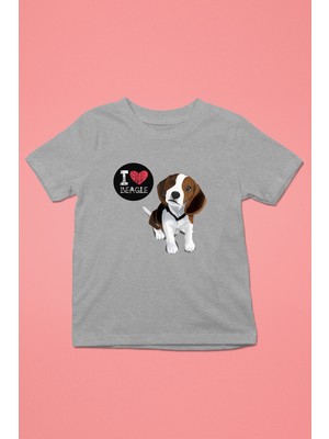 Darkhane Beagle Seviyorum - Köpek Baskılı Unisex Gri Melanj Çocuk Tişört - T-Shirt CT006