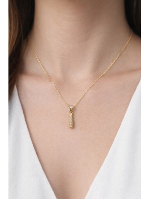 Onseva Kuyumculuk 14 Ayar Altın Minimal Taşlı Damla Kolye