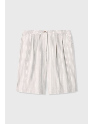 Çizgili Keten Karışımlı Şort