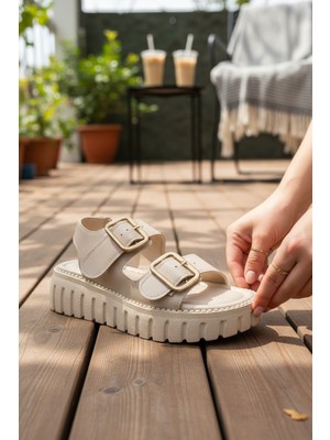 Enoch Kadın Çift Tokalı Kalın Tabanlı Modern Günlük Sandalet