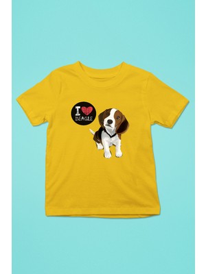 Darkhane Beagle Seviyorum - Köpek Baskılı Unisex Sarı Çocuk Tişört - T-Shirt CT004