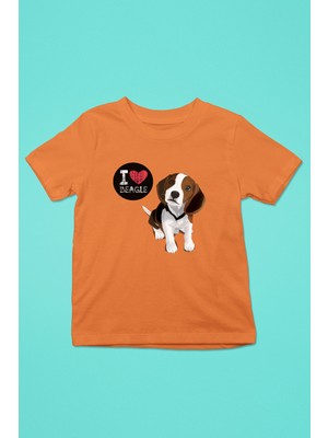 Darkhane Beagle Seviyorum - Köpek Baskılı Unisex Turuncu Çocuk Tişört - T-Shirt CT005