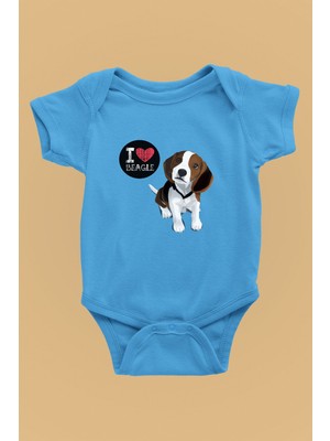 Darkhane Beagle Seviyorum - Köpek Baskılı Unisex Turkuaz Bebek Body - Zıbın BB003