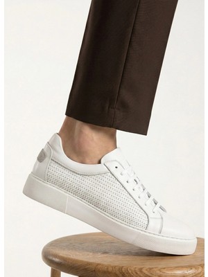 Shoetyle - Hakiki Deri Beyaz Renk Erkek Sneaker - 250-1300