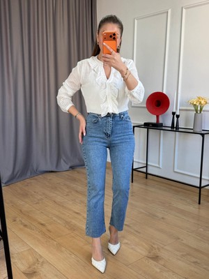 Size Özgü Açık Mavi Flay Jean