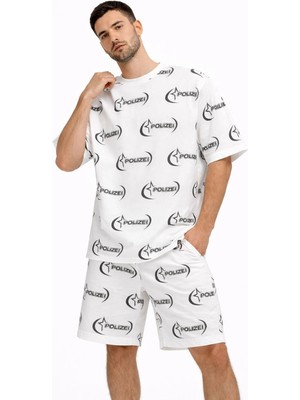 Çamaşır Kenti Erkek Oversize Ön ve Arka Baskılı Tişört Şort Takım Rahat Kalıp Yazlık Günlük Kombin - Be