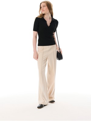 Nervür Dikişli Wıde Leg Örme Pantolon