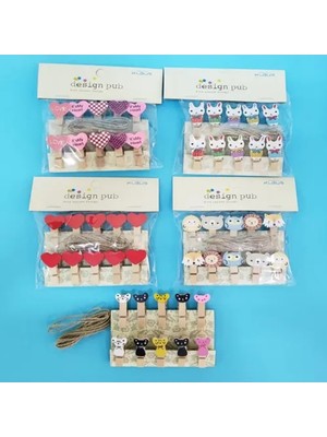 Şekilli Renkli Ahşap Mandal Seti (10'lu Paket) Midastech