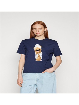 ÇARŞI47 Kadın Tişört Yuvarlak Yaka Ayıcık Baskılı 3D Baskı Kalitesi T-Shirt