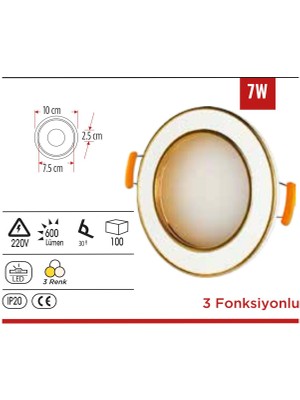 7W Smb LED Spot Beyaz Kasa +Gold  Sıva Altı 3 Renk Ycl