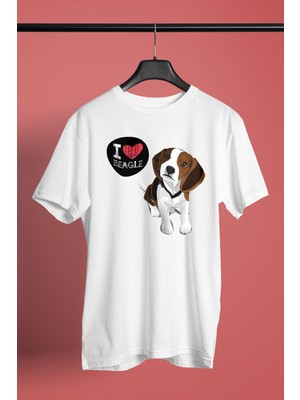Darkhane Beagle Seviyorum - Köpek Baskılı Unisex Beyaz Tişört - T-Shirt UT007