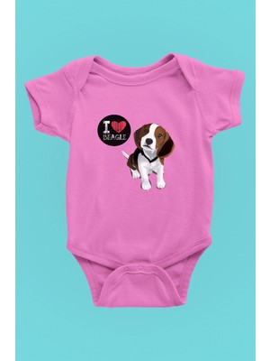 Darkhane Beagle Seviyorum - Köpek Baskılı Unisex Pembe Bebek Body - Zıbın BB002