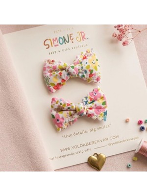 Simone Jr. 2’li Çiçek Desenli Vintage Fiyonk Yan Toka Seti