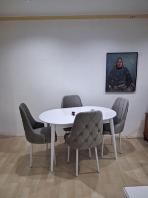 Bengi Ankara Mobilya Masa Sandalye 90655 Retro Masa 4 Adet Lüks Kapitone Sandalye Ayaklar Demir