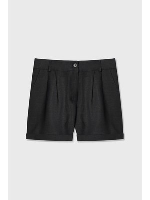 Pile Detaylı Keten Şort
