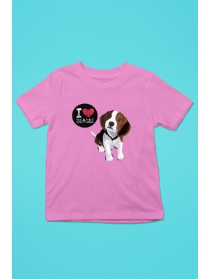 Darkhane Beagle Seviyorum - Köpek Baskılı Unisex Pembe Çocuk Tişört - T-Shirt CT002