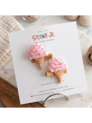 Seçenek 1: Simone Jr. 2’li Pembe Dondurma Figürlü Bukleli Çocuk Yan Toka Seti