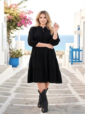 Valewoman Bel ve Yaka Bağlamalı Viskon Elbise