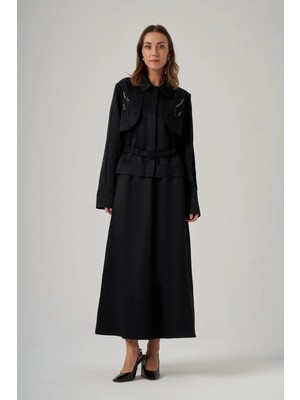 Nuss 1044 Paraşüt Taş Işlemeli Etekli Takım - Siyah