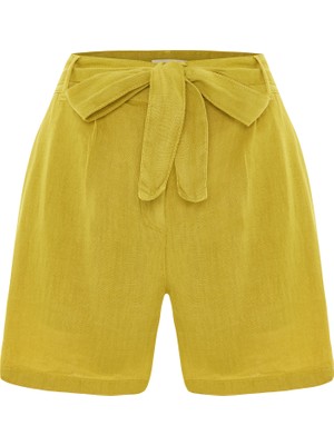Bağlama Detaylı Keten Şort