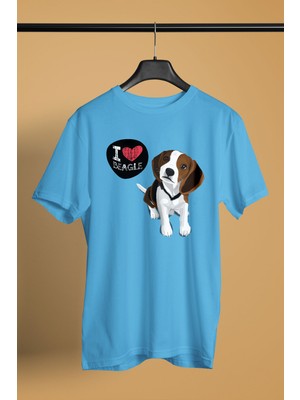 Darkhane Beagle Seviyorum - Köpek Baskılı Unisex Turkuaz Tişört - T-Shirt UT003