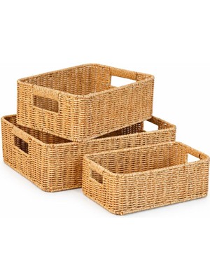 Paçi Premium Serisi Hasır 3'lü Diktördgen Sepet Seti