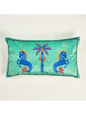 Zsa Zsa Zsu Ghunı Nakışlı Viskon Dolgulu Kırlent 30X55 cm Yeşil