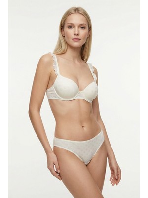 Rays Ekru Desenli Askı Fırfır Detay Sütyen Takım 717