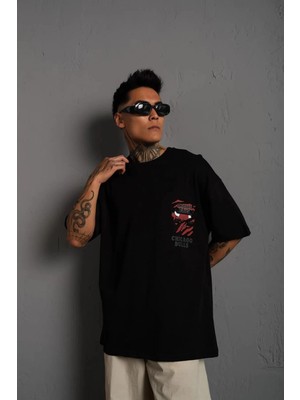 Sırt Baskılı A Kalite Oversize T-Shirt - Siyah